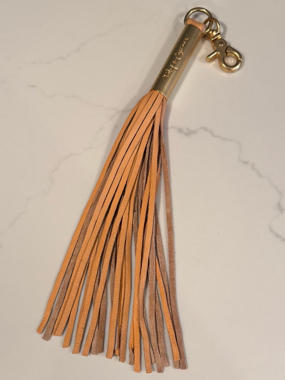 NWOT Foley + Corinna Leather Bag Charm Tassel Keychain, Coral Tan